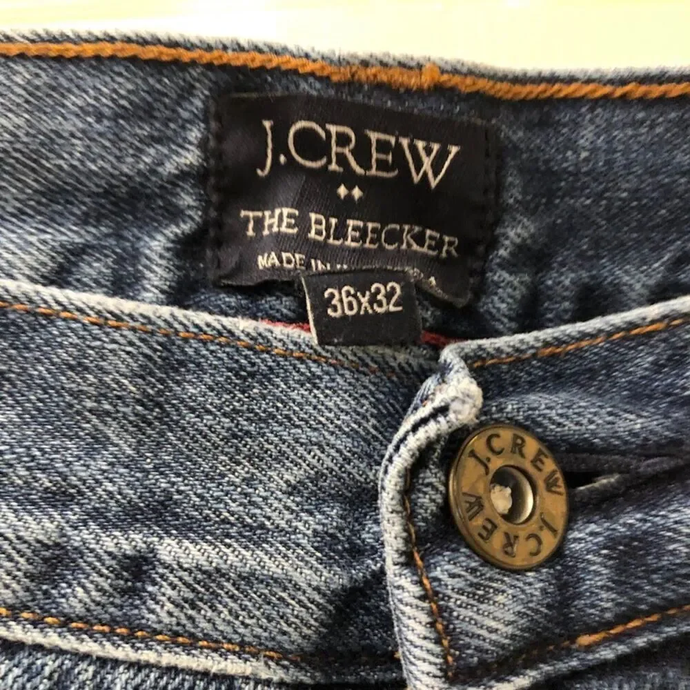 J Crew The Bleecker Men's Denim Blue Jeans 36 x 32 Zip Closure Straight Designer